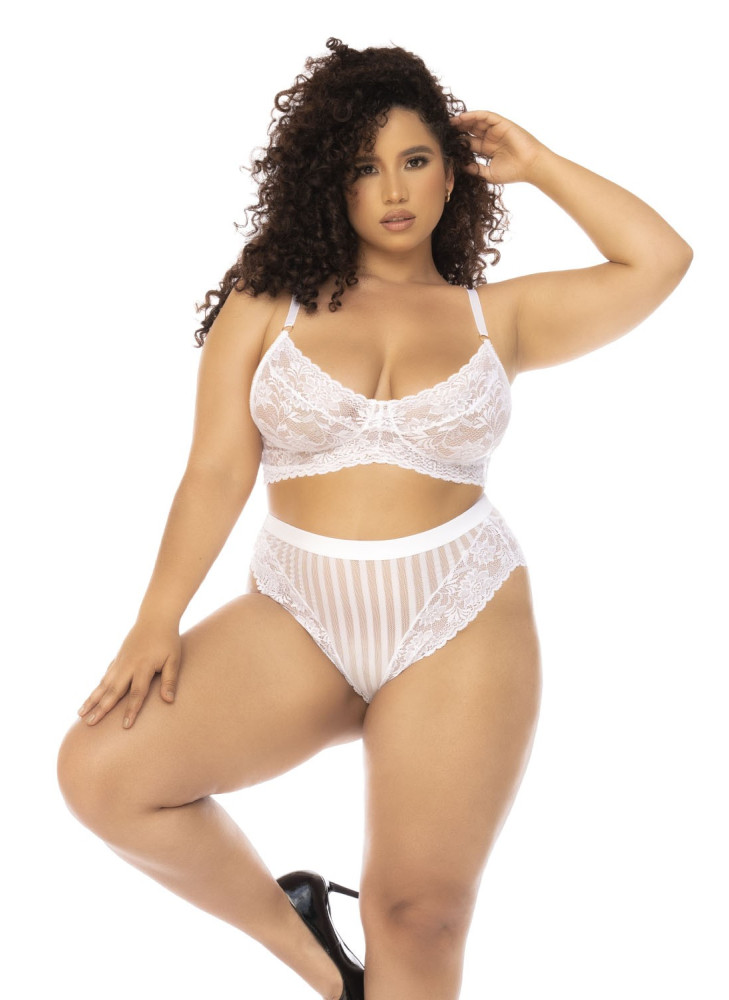 Ensemble 2 pièces blanc grande taille Emberly, soutien gorge et culotte taille haute - MAL8842XWHT